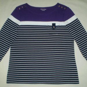 SIZE: SM.~BLACK/WHITE STRIPED W/PURPLE TOP~MINT!